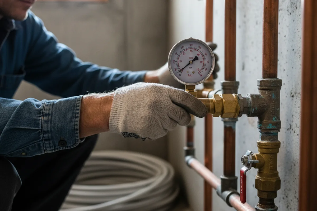 Pressure testing a repaired line during Water Line Repair in Old Lyme